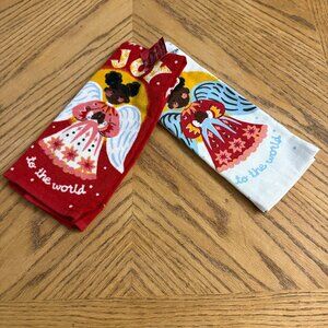 Set of St Nicholas Square Kitchen Towels Christmas African American Angels